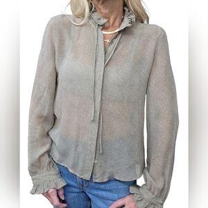 Armani Collezioni Sheer Tie Neck Ruffle Blouse Italy Women Size 4
